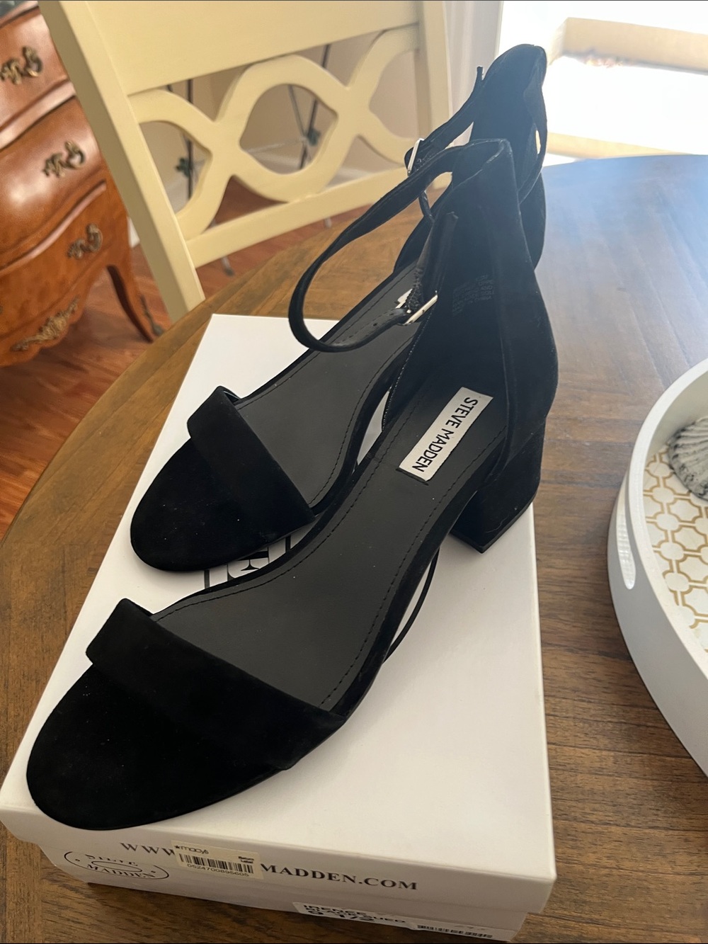 Steve Madden Black Suede Ankle Strap Block Heels
